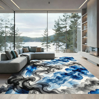 Dynamic Blue Smoke Swirls Rug