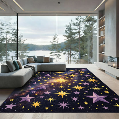 Celestial Golden Stars and Galaxy Sky Rug