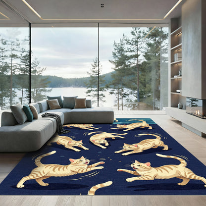 Whimsical Ginger Tabby Cats Playful Dance Rug