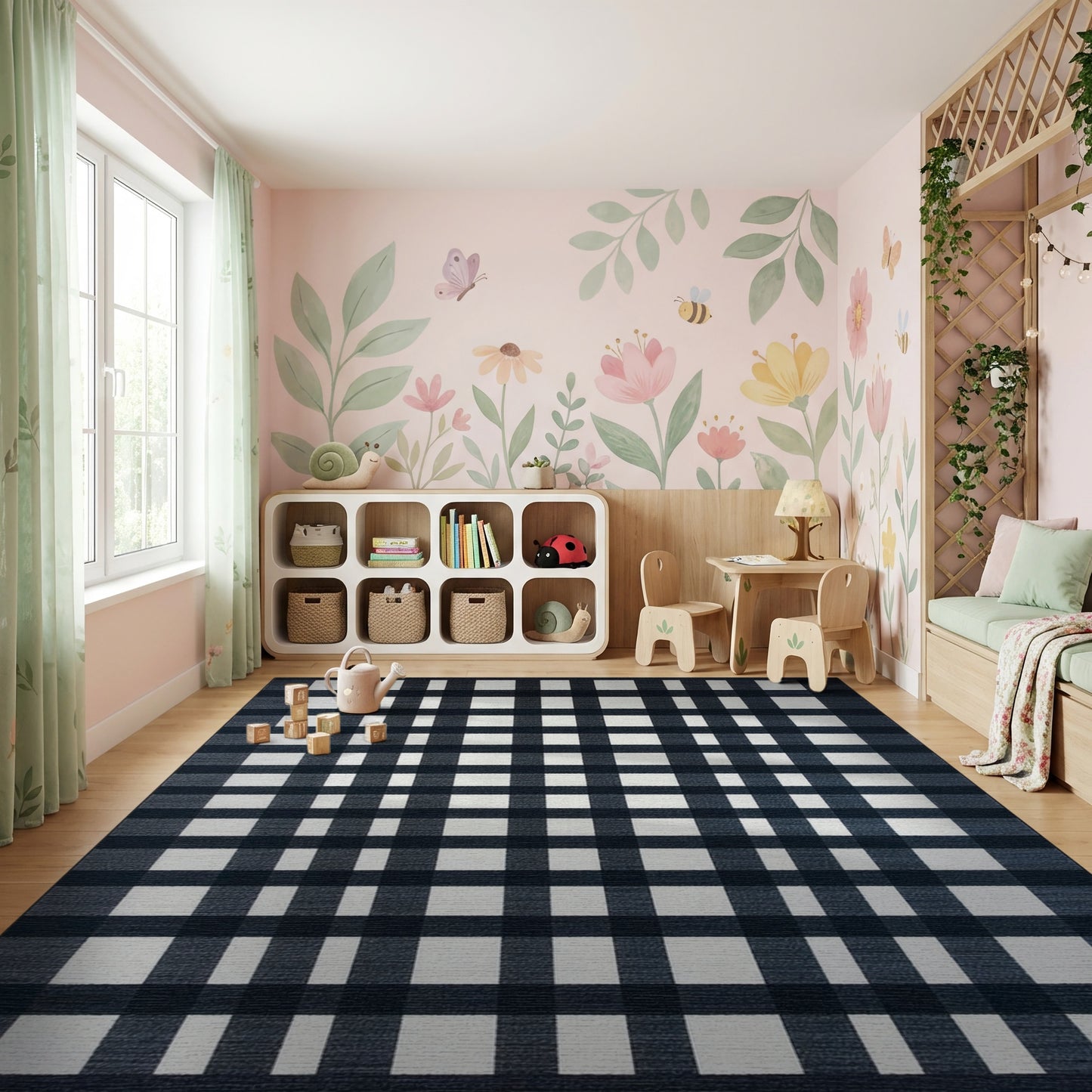 Black and White Geometric Grid Rug