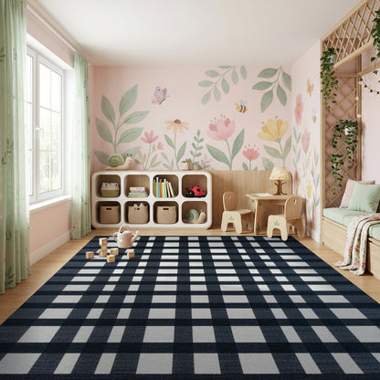 Black and White Geometric Grid Rug