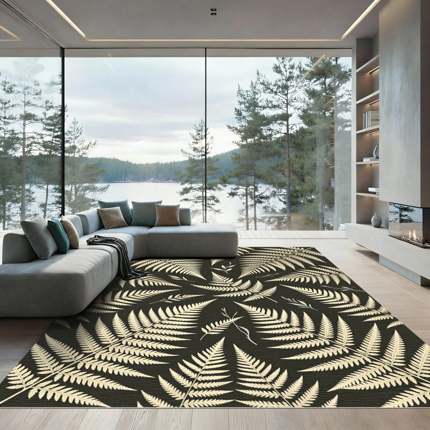 Cream Fern Botanical Dark Earth Rug