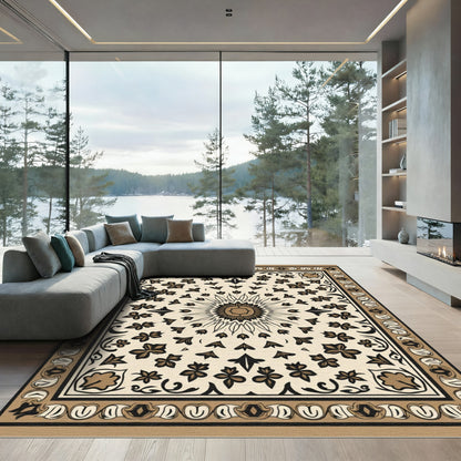 Golden Sunburst Floral Border Rug