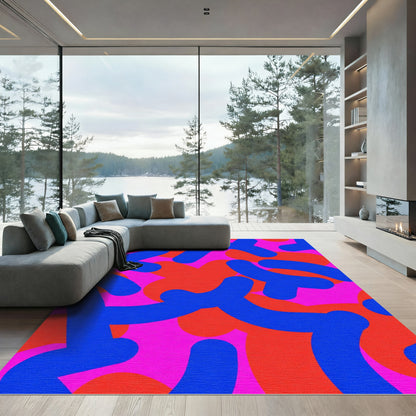 Vibrant Abstract Swirl Blue Red Rug