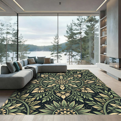 Sage Green Floral Circular Botanical Rug
