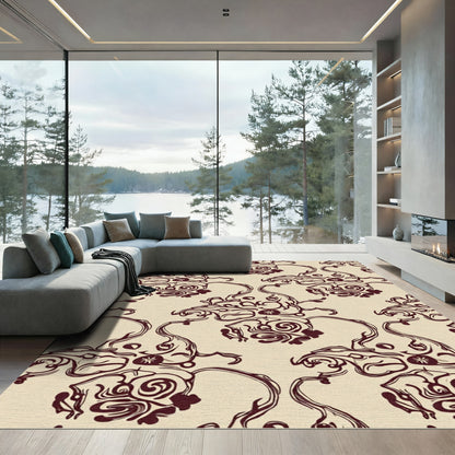 Ornate Burgundy Swirl Floral Medallion Rug