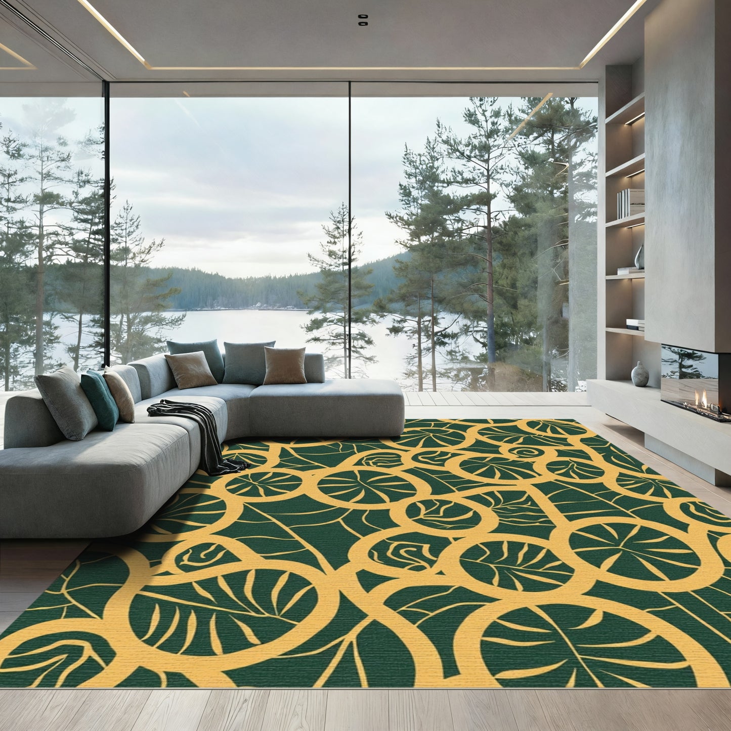 Gold Leaf Abstract Circles Rug