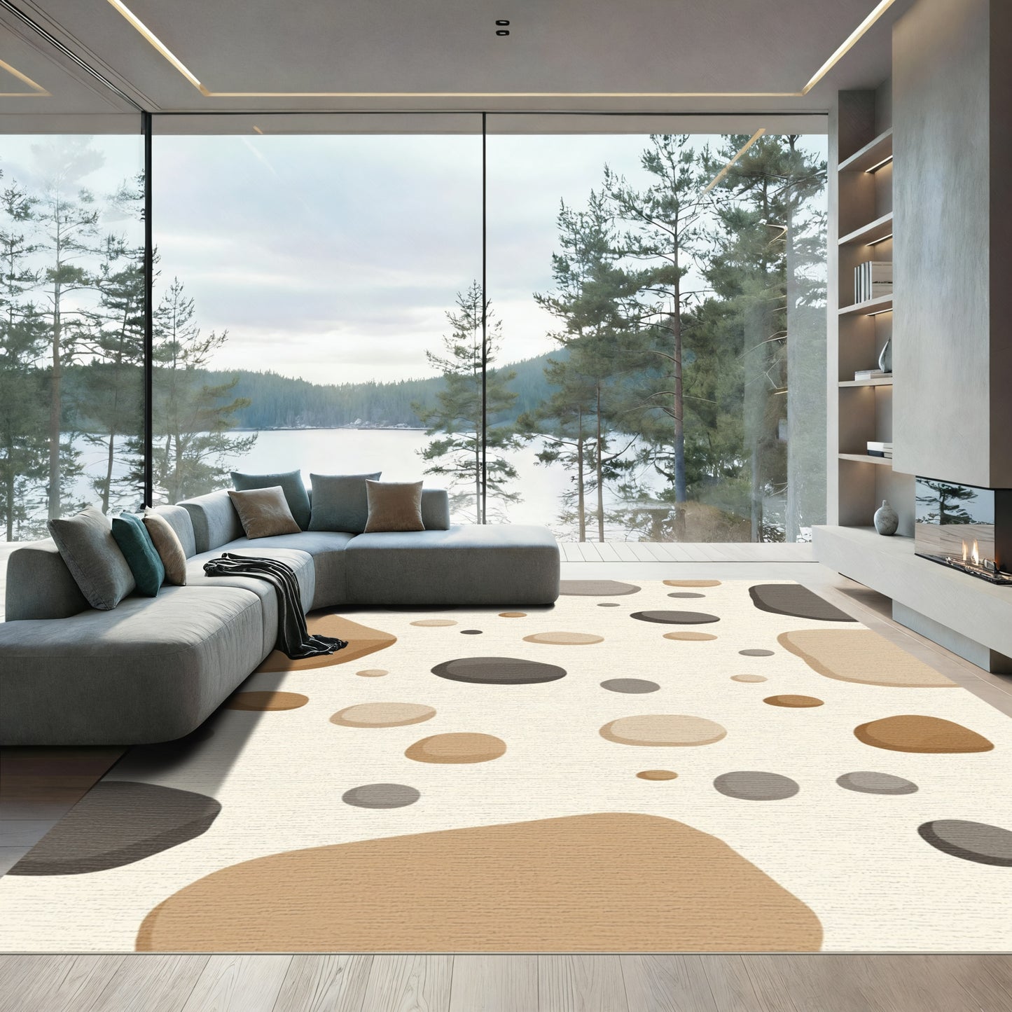 Neutral Pebble Scatter Abstract Rug