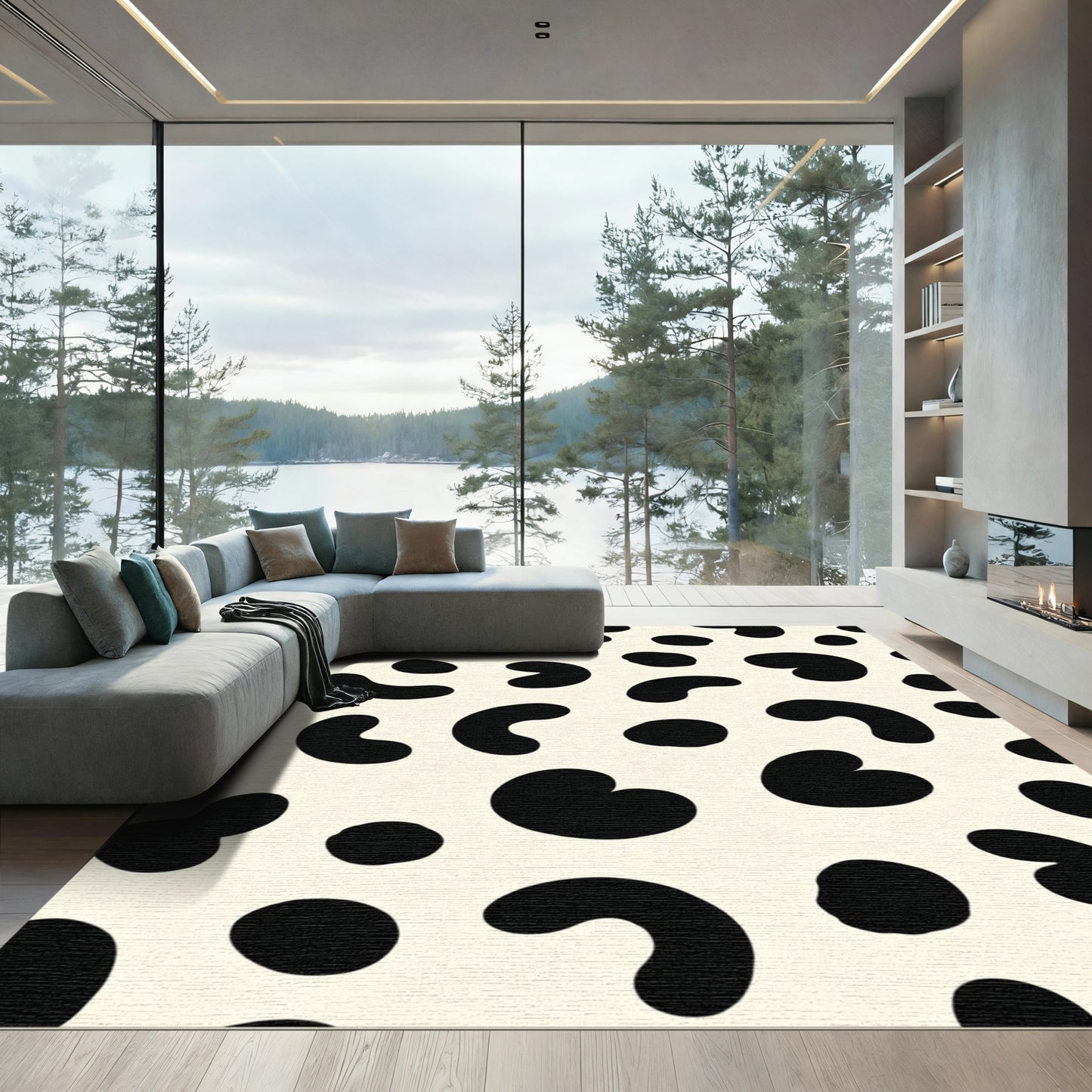 Black and Cream Blobs Rug