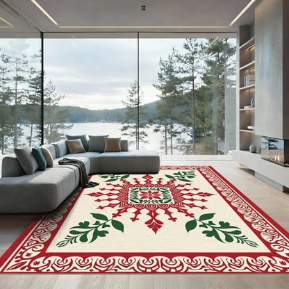 Red Green Floral Medallion Border Rug