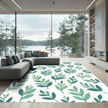 Serene Green Leafy Branches Composition Rug