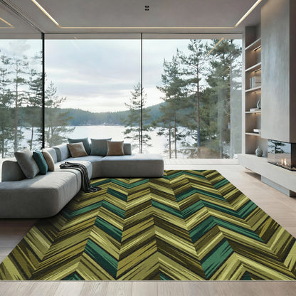 Earthy Green Chevron Brushstroke Rug