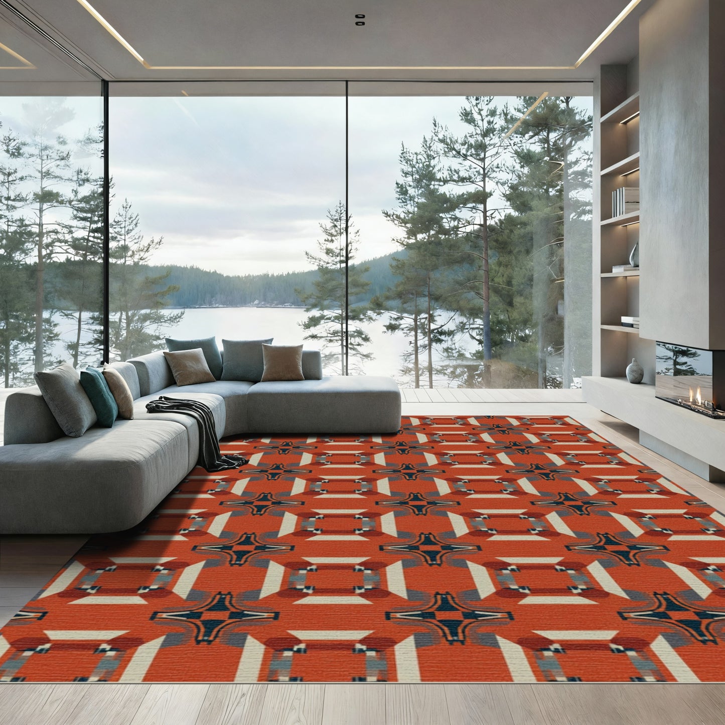 Crimson Modern Geometric Overlay Rug