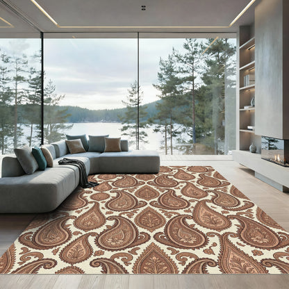 Classic Brown Paisley Floral Tapestry Rug