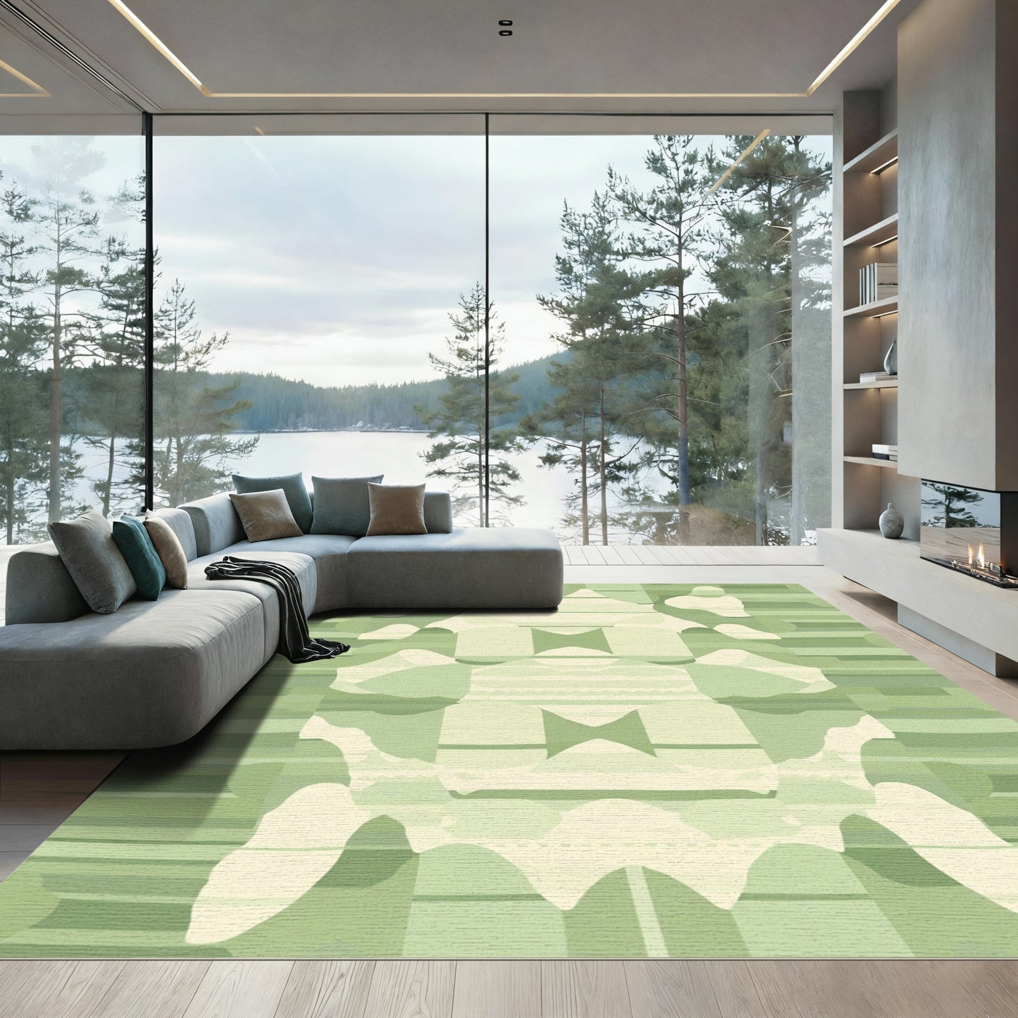 Pastoral Green Abstract Stripe Rug