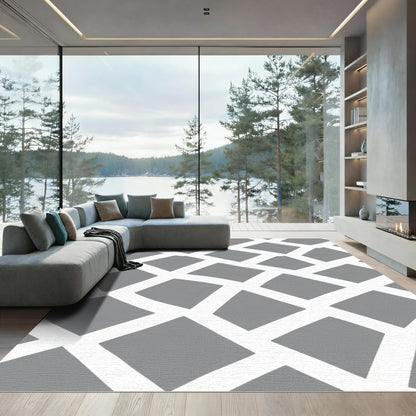 Gray White Intersecting Geo Tiles Rug