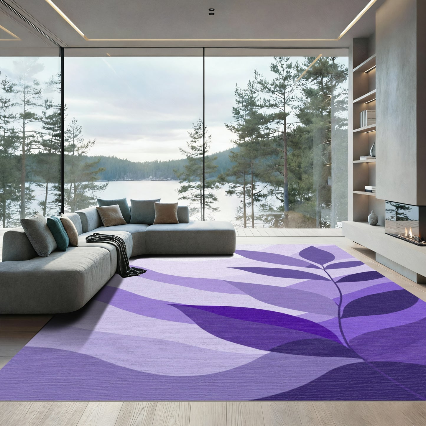 Purple Leafy Wave Layers Rug
