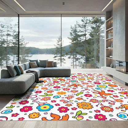 Whimsical Orange Creatures Floral Medley Rug