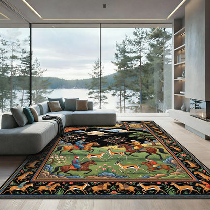 Ornate Hunting Scene Horse Gazelle Rug