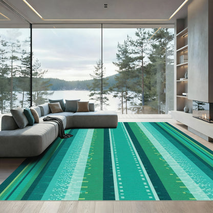 Teal Green Vertical Block Stripe Rug