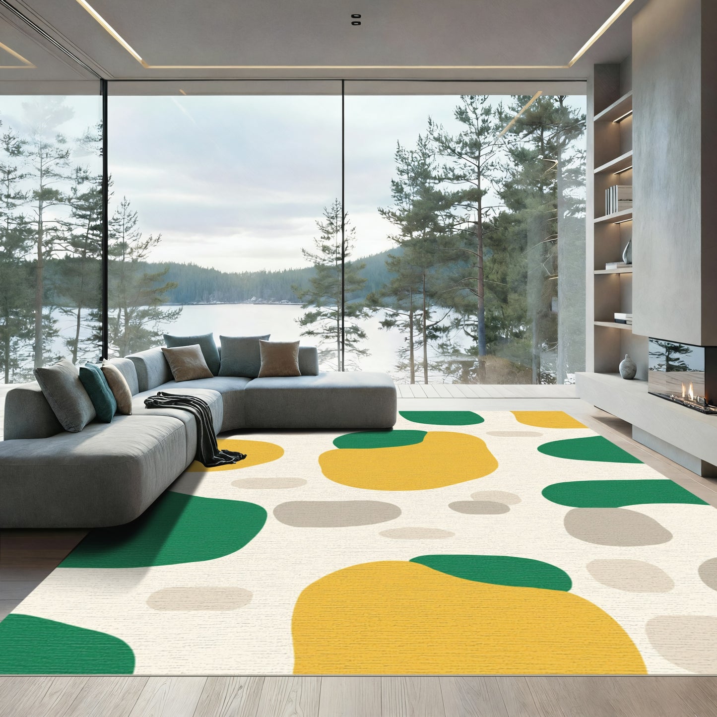 Abstract Organic Biomorphic Yellow Green Rug