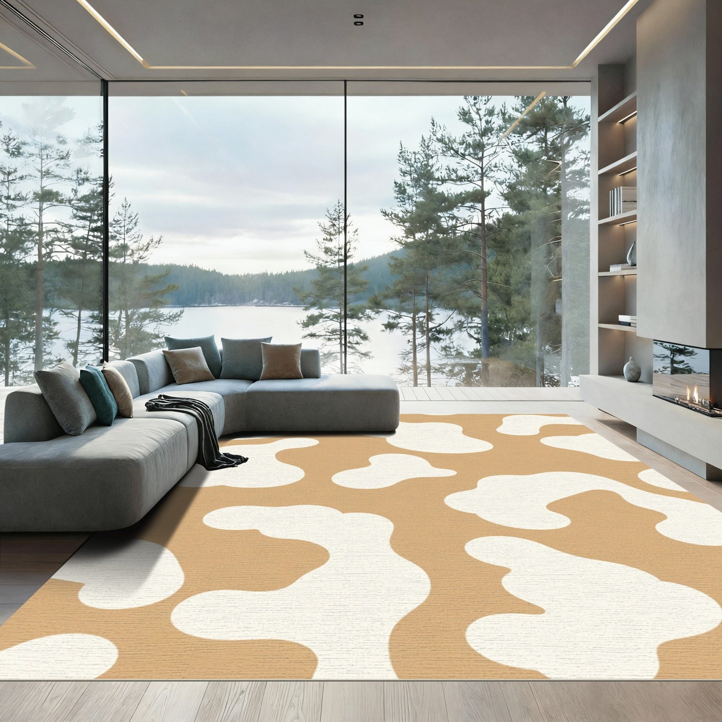 Brown White Organic Splatter Rug