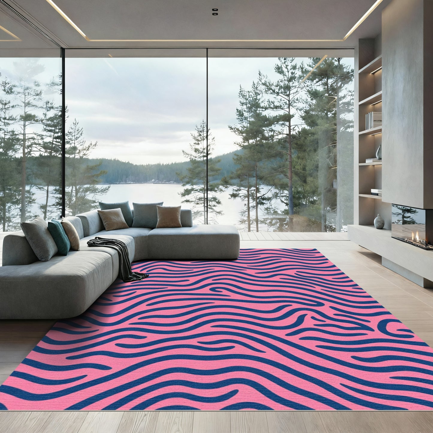 Pink Navy Wavy Stripes Rug