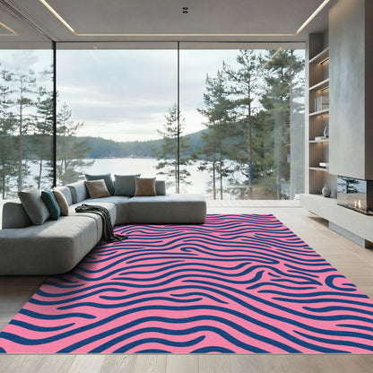 Pink Navy Wavy Stripes Rug