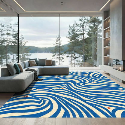 Bold Blue Cream Wavy Stripe Accent Rug
