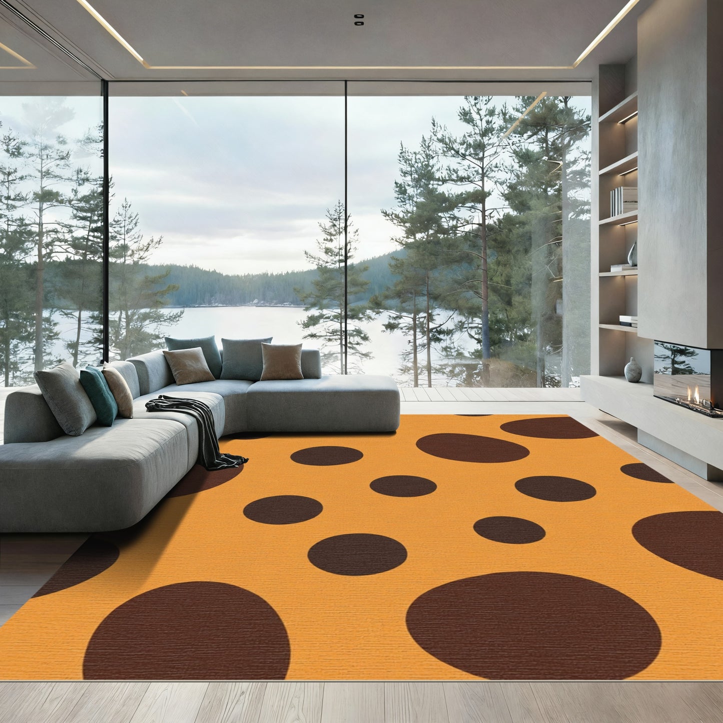 Orange Brown Polka Dot Circles Rug