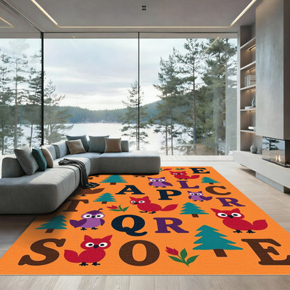 Whimsical Owl Alphabet Tree Scene Rug