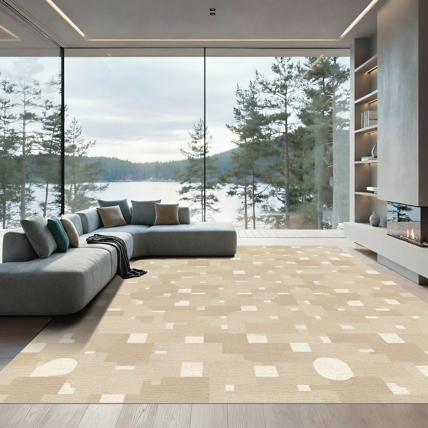 Earthy Tone Geometric Pixel Rug