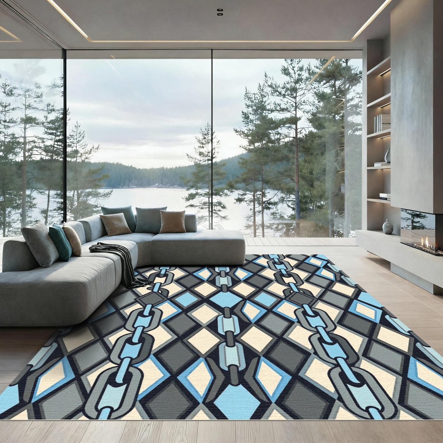 Modern Geometric Chain Link Diamond Argyle Rug