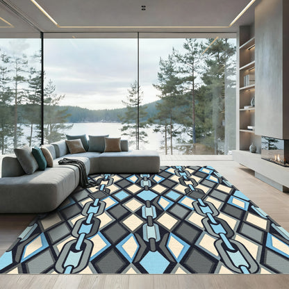 Modern Geometric Chain Link Diamond Argyle Rug