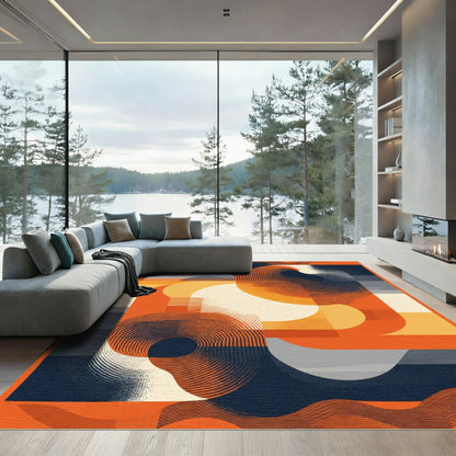 Bold Orange Yellow Abstract Swirls Rug