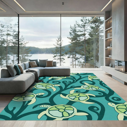 Turquoise And Green Sea Turtle Swirls Rug