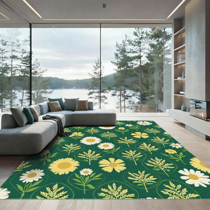 Green Daisy Botanic Floral Field Rug
