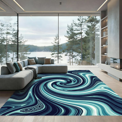 Deep Blue Swirl Marbled Aquatic Rug