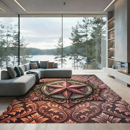 Crimson Starburst Medallion Baroque Rug