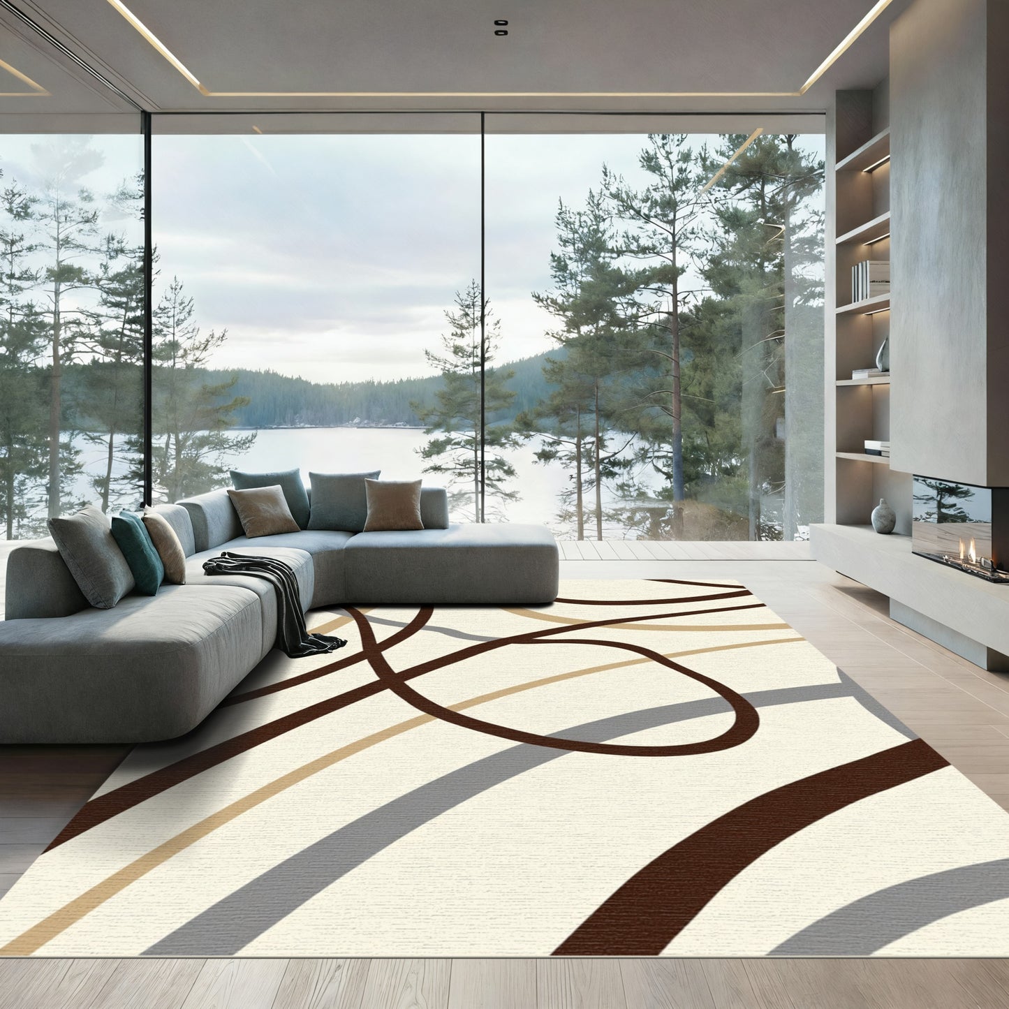 Modern Abstract Swirl Chocolate Gray Rug