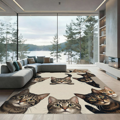 Whimsical Tabby Cat Portrait Collage Rug
