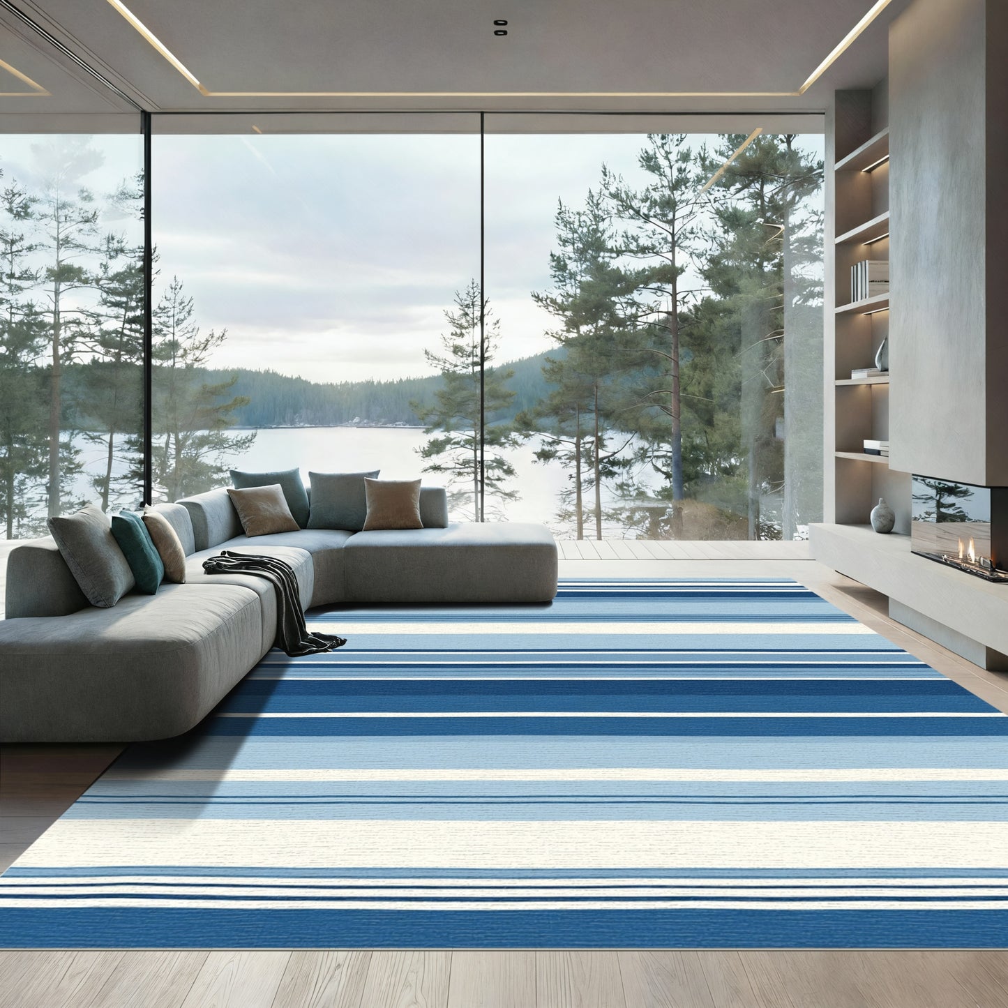 Coastal Blue Gradient Striped Rug