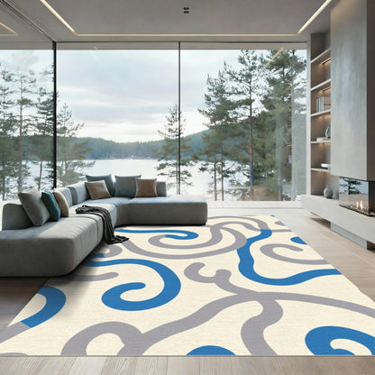 Fluid Blue Gray Swirl Ribbon Rug
