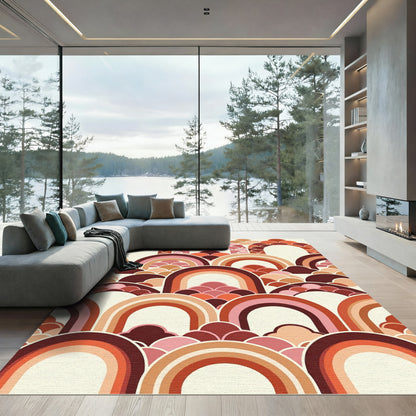 Retro Terracotta Arched Scallop Layered Art Rug