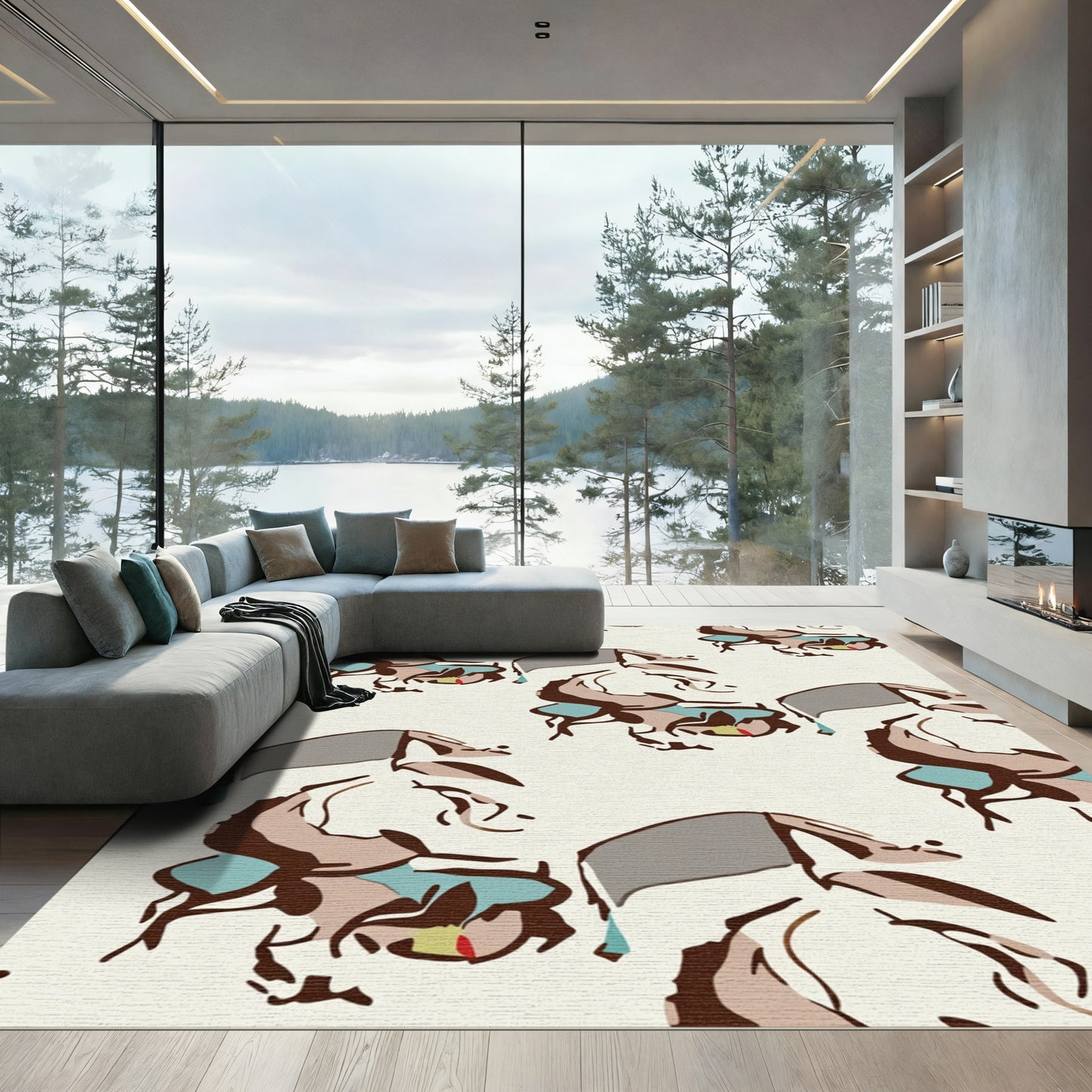 Earthy Abstract Horse Motif Rug