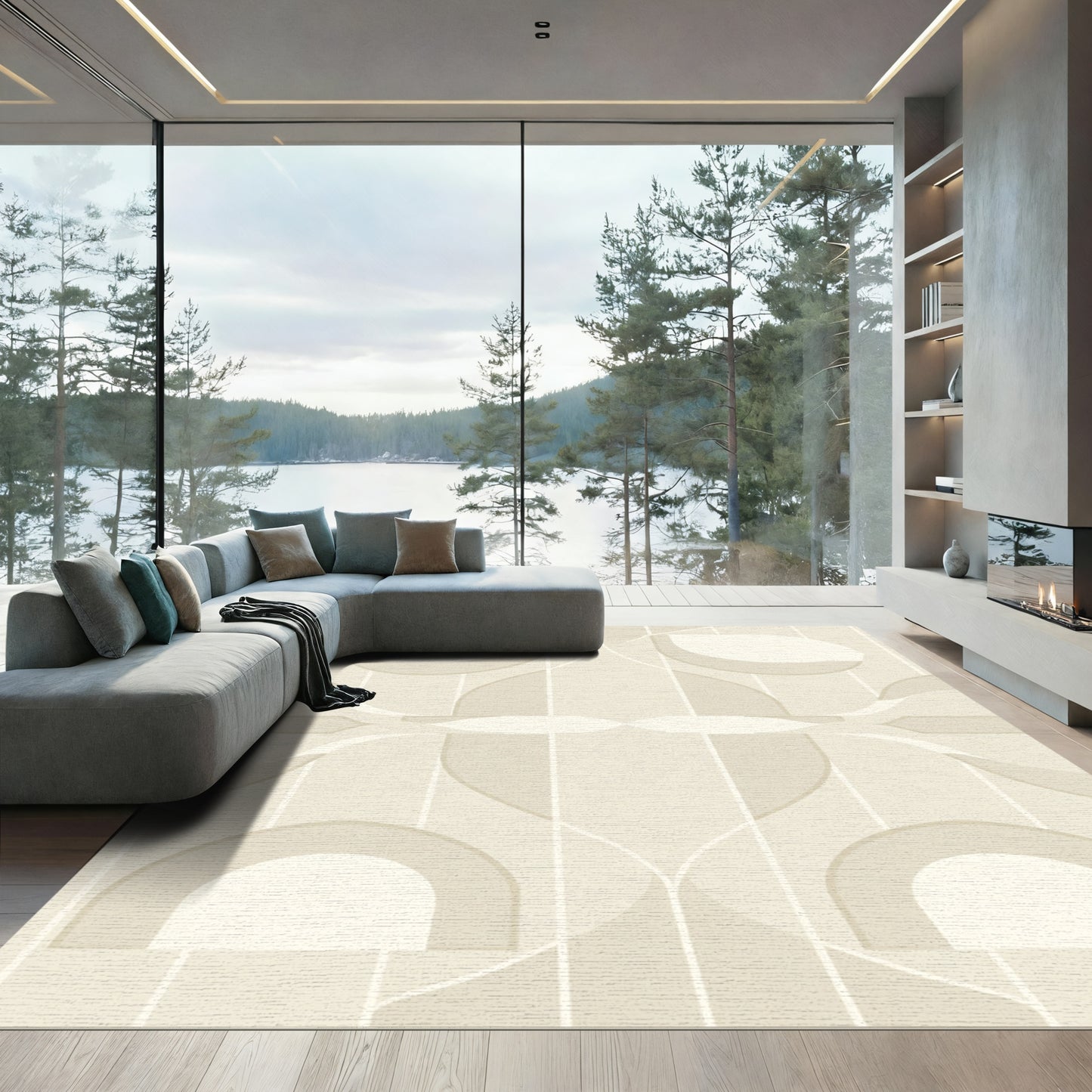 Cream Geometric Arch and Oval Rug