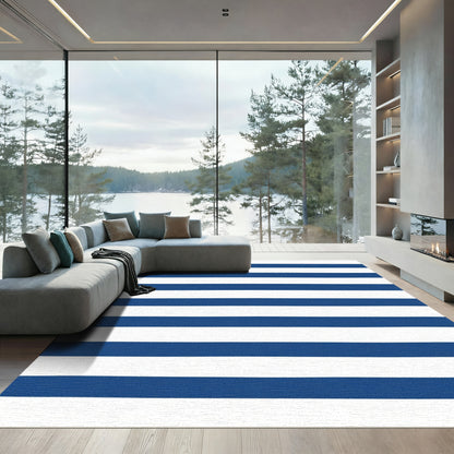 Bold Navy White Horizontal Lines Rug