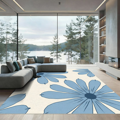 Retro Blue Daisy Bloom Rug