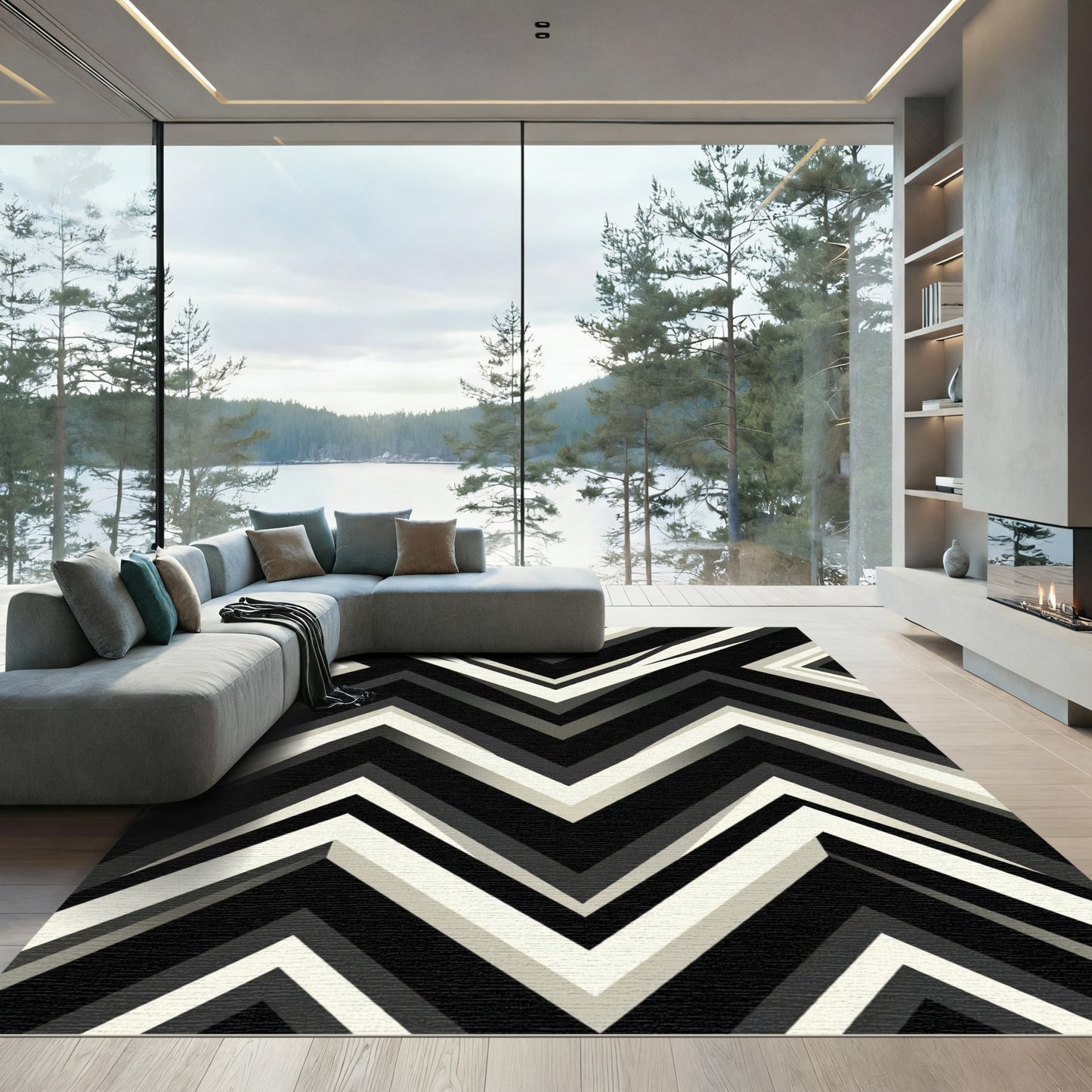 Monochromatic Chevron Zigzag Geometric Rug