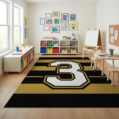 Bold Black Gold Striped Number 3 Rug